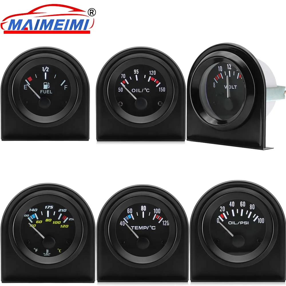 

2" 52mm Water Temp Oil Temp Oil Press Fuel Volts Oil press Gauge White LED Light Black Rim Automotive Gauges For car