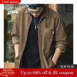 Maden Men's Shirt Casual Corduroy Long Sleeve Shirts Slim Fit Overcoat Fall Fleece Jacket Men's Clothing Retro Fashion Blouses