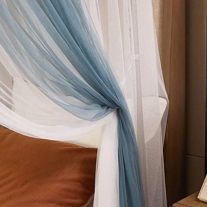 Canopy Bed Curtains for Girls Blue and White Cozy Drape Netting 4 Openings Mosquito Net Bedroom Decoration Accessories