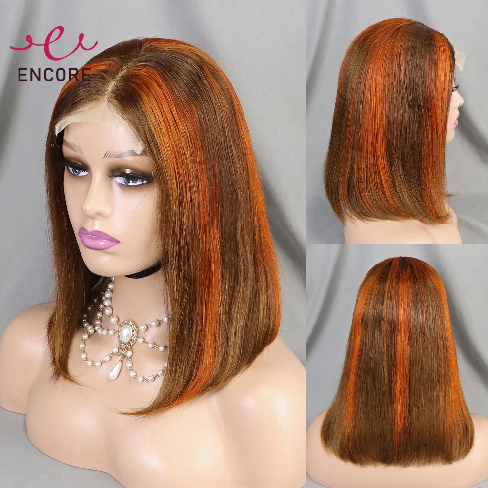 180% Dichtheid Rechte Korte Bob Pruiken 12 Inch Transparant 4X4 Kant Sluiting Pruiken 4-350 Kleur Braziliaanse Remy Menselijk Haar Bob Pruiken