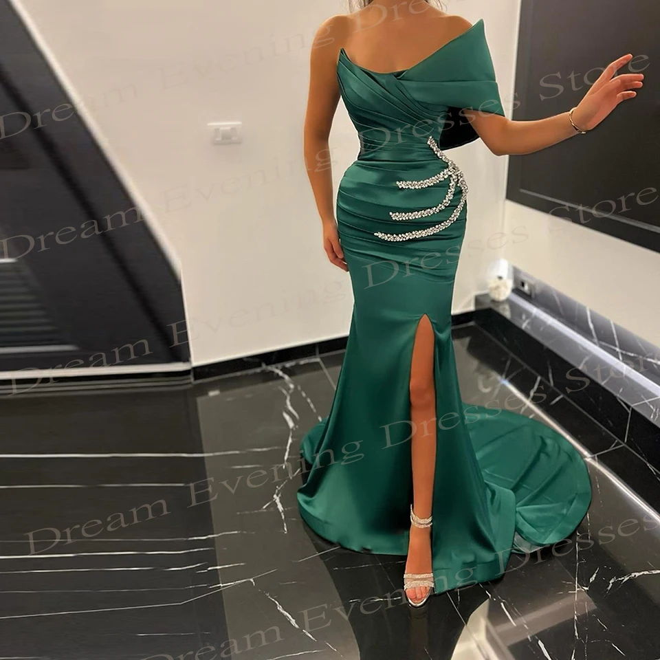 Abiti da sera lussuosi a sirena da donna verde classico alla moda eleganti abiti da ballo monospalla con spacco laterale Robe De Soirée