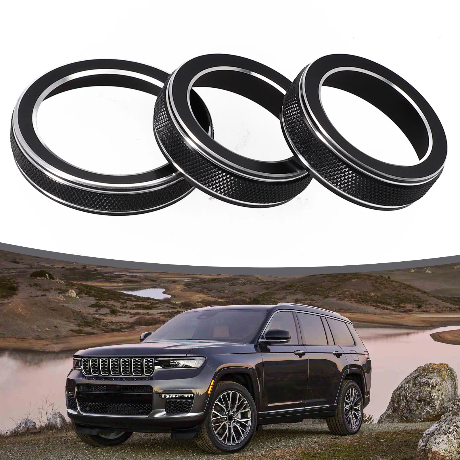 3Pcs Air Condition Radio Knob Rings AC Control Switch Button Decorative Ring Cover For Jeep Grand-Cherokee 2014-2021 Button Knob
