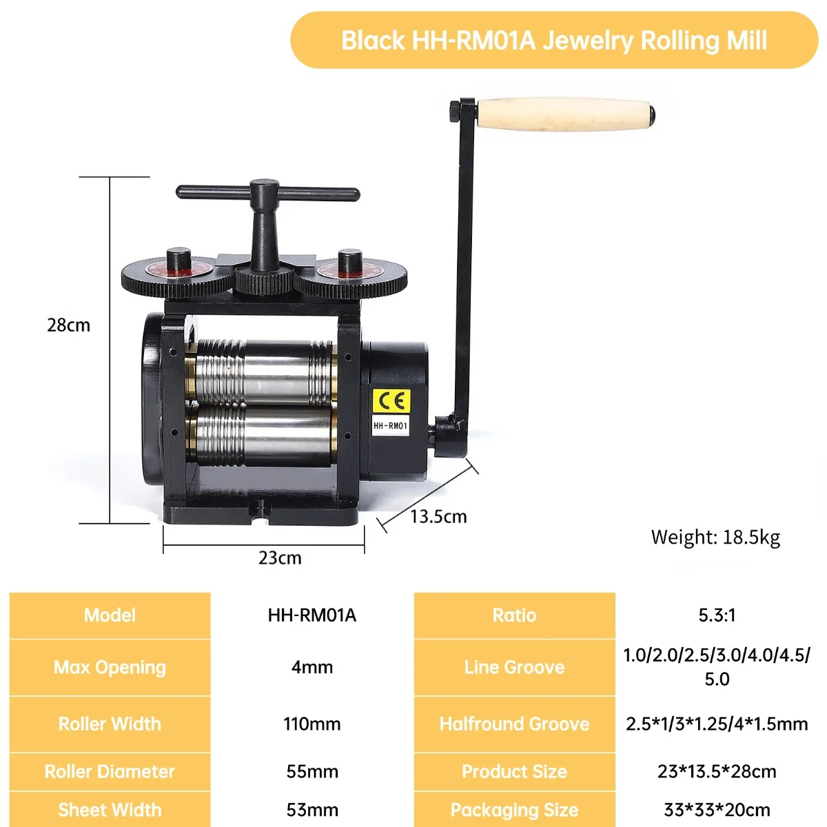110mm Sheet Wire Flat Semicircle Rollers Jewelry Making Machine HH-RM01A Black Manual Combination Jewelry Rolling Mill Machine