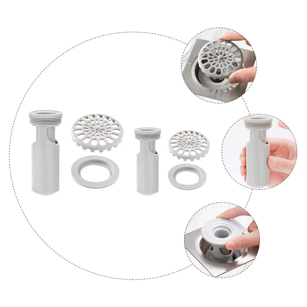 

2pcs Floor Cover Grey Anti-Clogging Sink Filter For Bathroom Shower Drain Rodent Proof Odor Control Drain Strainer Home Use