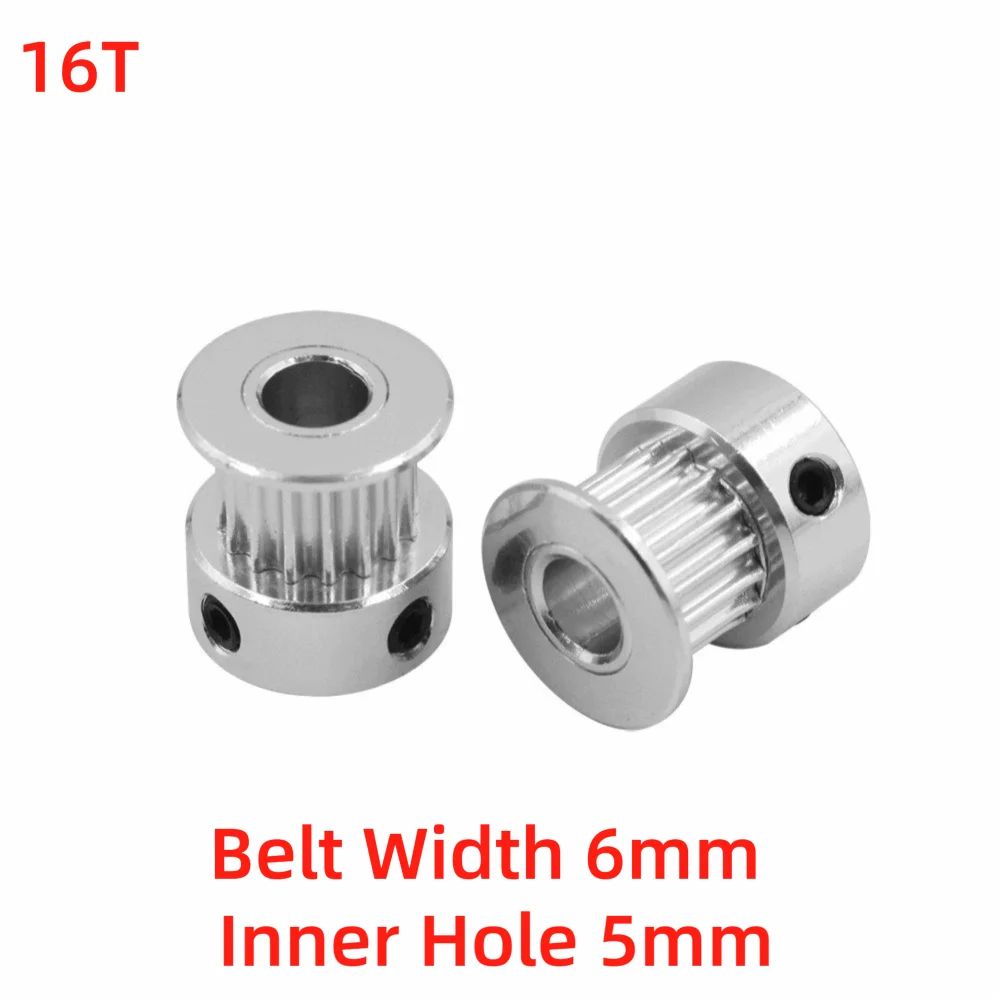 16T 20T GT2 Timing Pulley Inner Hole 5/6.35/8mm Aluminum Alloy Synchronous Belt Wheel Toothed Gear Belt Width 6/10mm