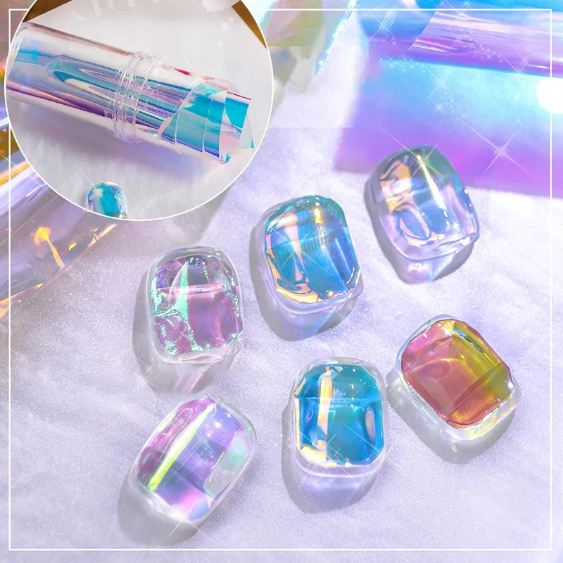 Nail Art Aurora Ice Cube Cellophane pellicola di vetro pellicola adesiva trasferimento colorato Laser gioielli carta Manicure Nail decorazione fai da te