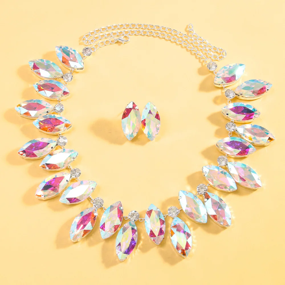 Stonefans Water Drop AB Color Wedding Set 2024 Decoratons Accessories Necklace and Earrings Deluxe 3 Pieces Dubai Women\'s Gifts