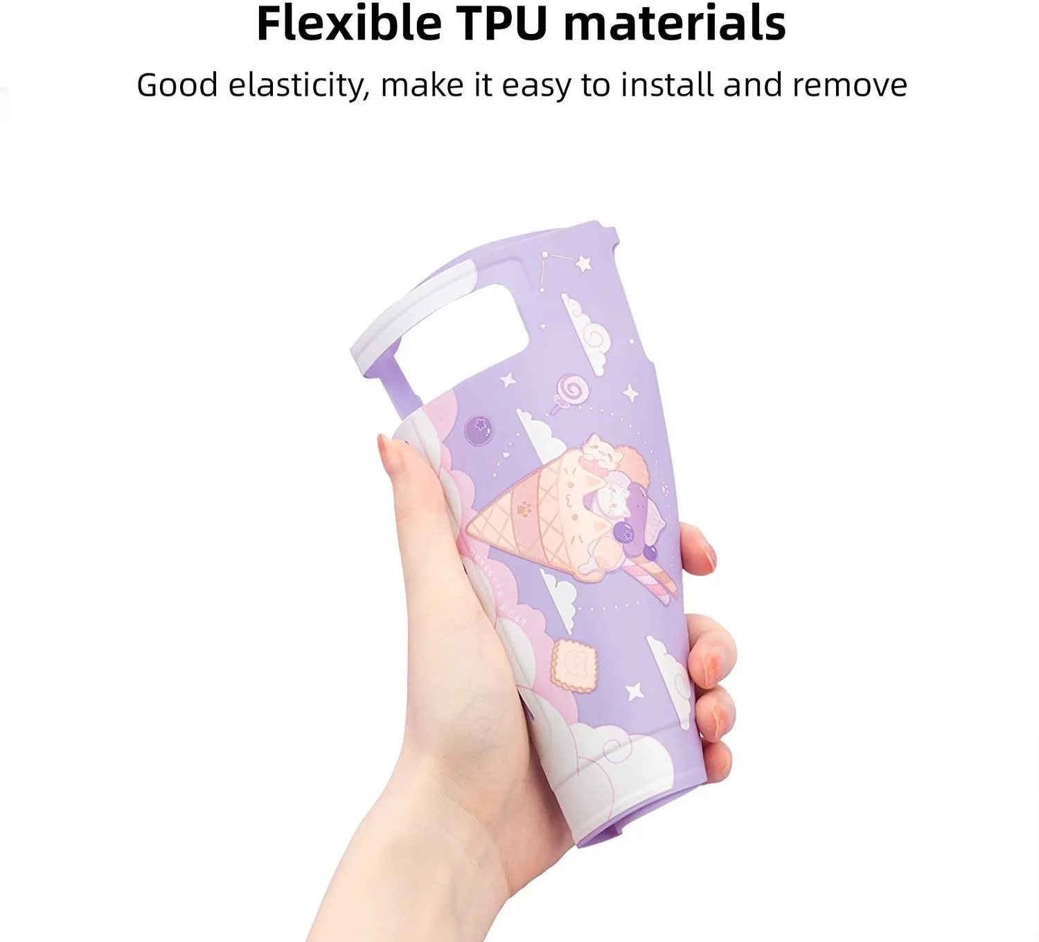 GeekShare nintendo switch caso kawaii sorvete gato dos desenhos animados roxo estrelado macio tpu cobertura completa volta girp escudo para ns acessórios