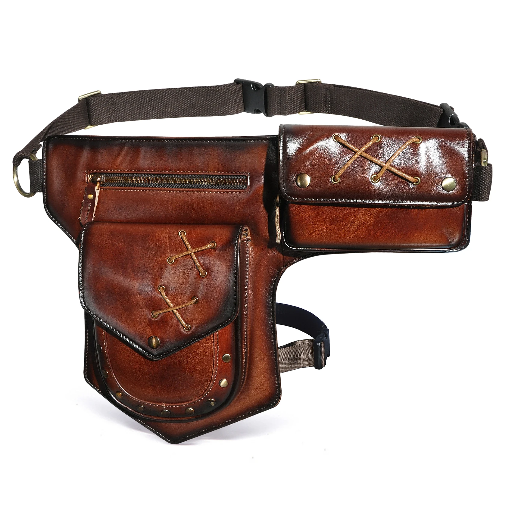 Real Leather Fashion Messenger One Shoulder Bag Design Travel Fanny Waist Belt Pack Drop Thigh Leg Bag For Men Male 211-8r