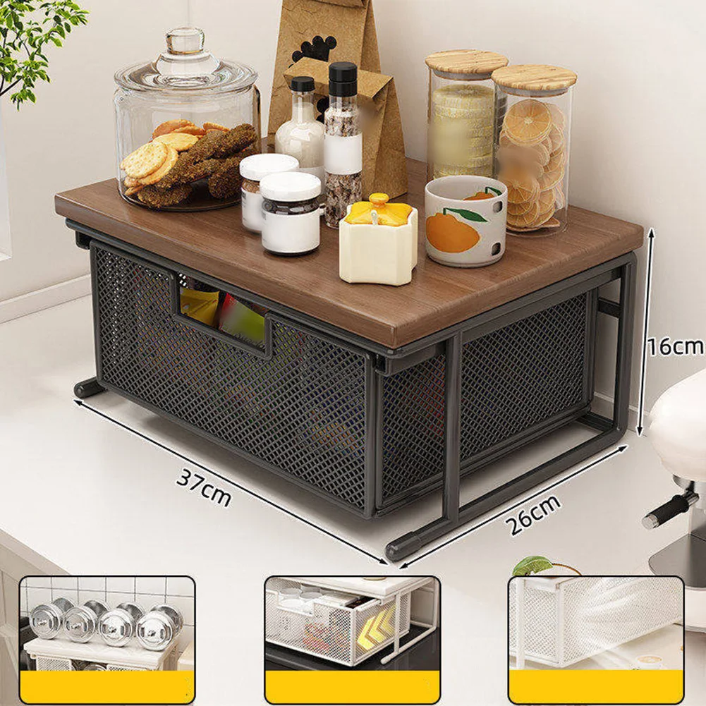 Printer Stand With Storage 2 Tier Organizer Rack With Mesh Drawer Wood Metal Printer Shelf For Office Desk Scanner