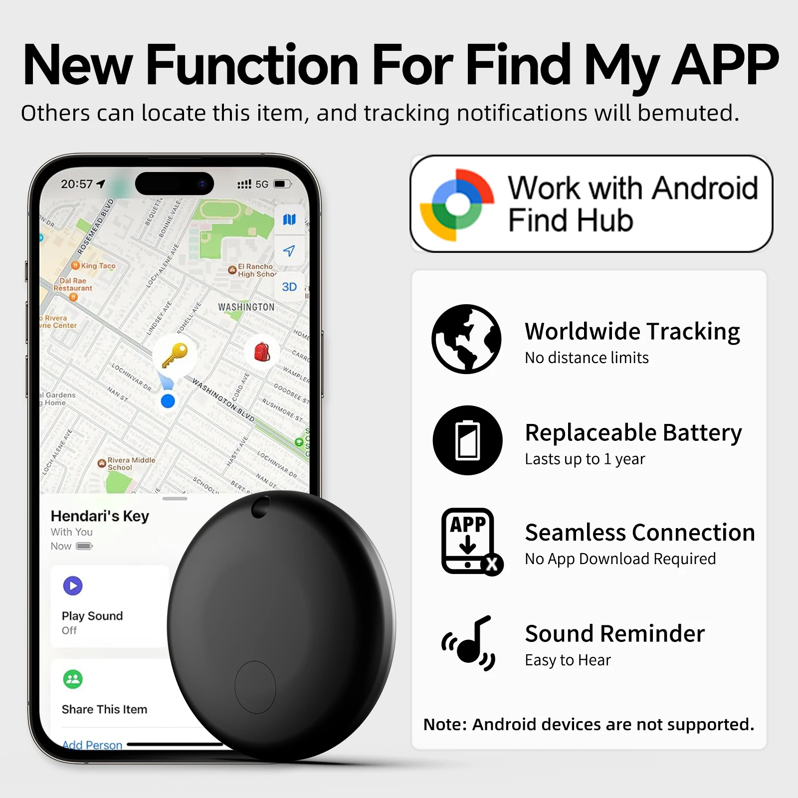 

GPS-трекер для Android с функцией защиты от потери, совместимый с Google Find Hub, умный брелок с голосовым определением местоположения, Bluetooth-искатель для чемоданов, ключей, сумок, игрушек