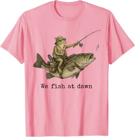 Frog Fishing We Fish At Dawn Bass Fisherman T-Shirt Y2k Lake Lovers Outdoor-Kleidung Herrenmode Ehemann Neuheit Geschenk Baumwolle – Detail 3