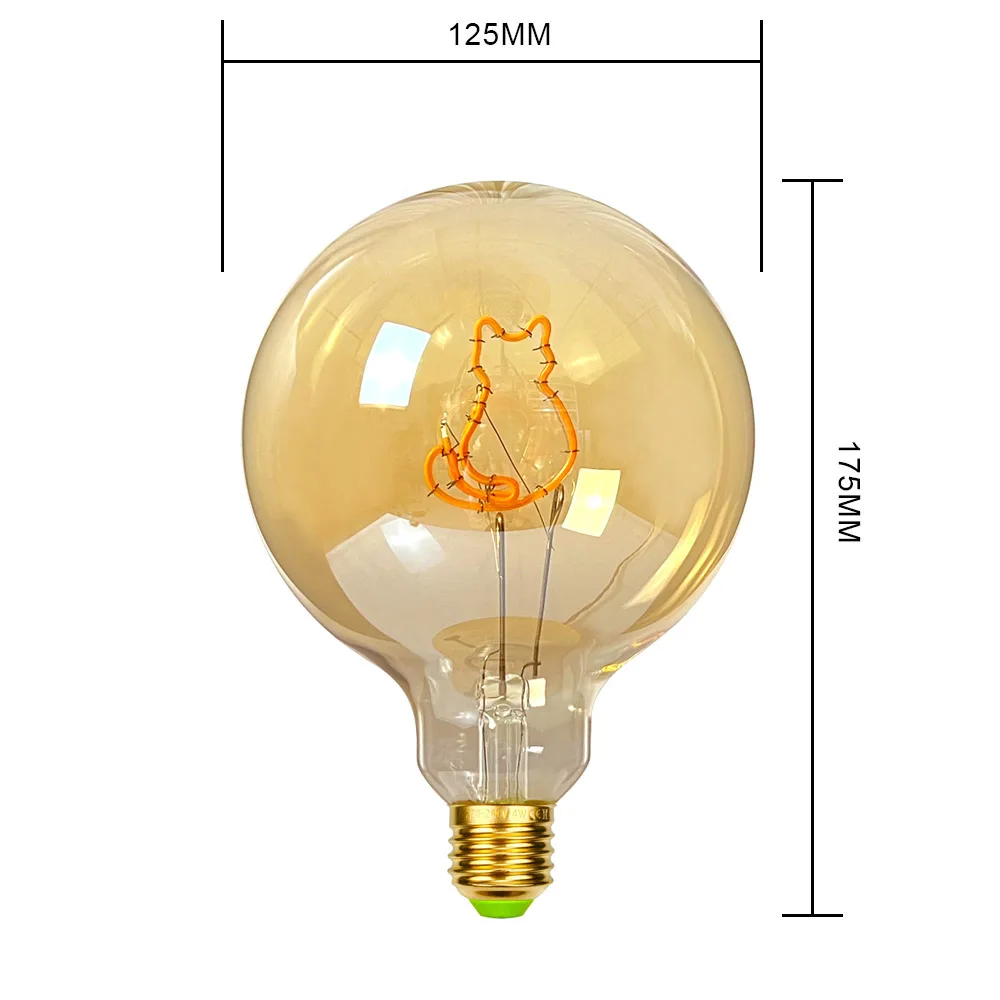 TIANFAN-Ampoule LED Vintage Grand Globe G125 Chat, 4W, Alphabet Variable, 220V, 100V, E26, Décorative