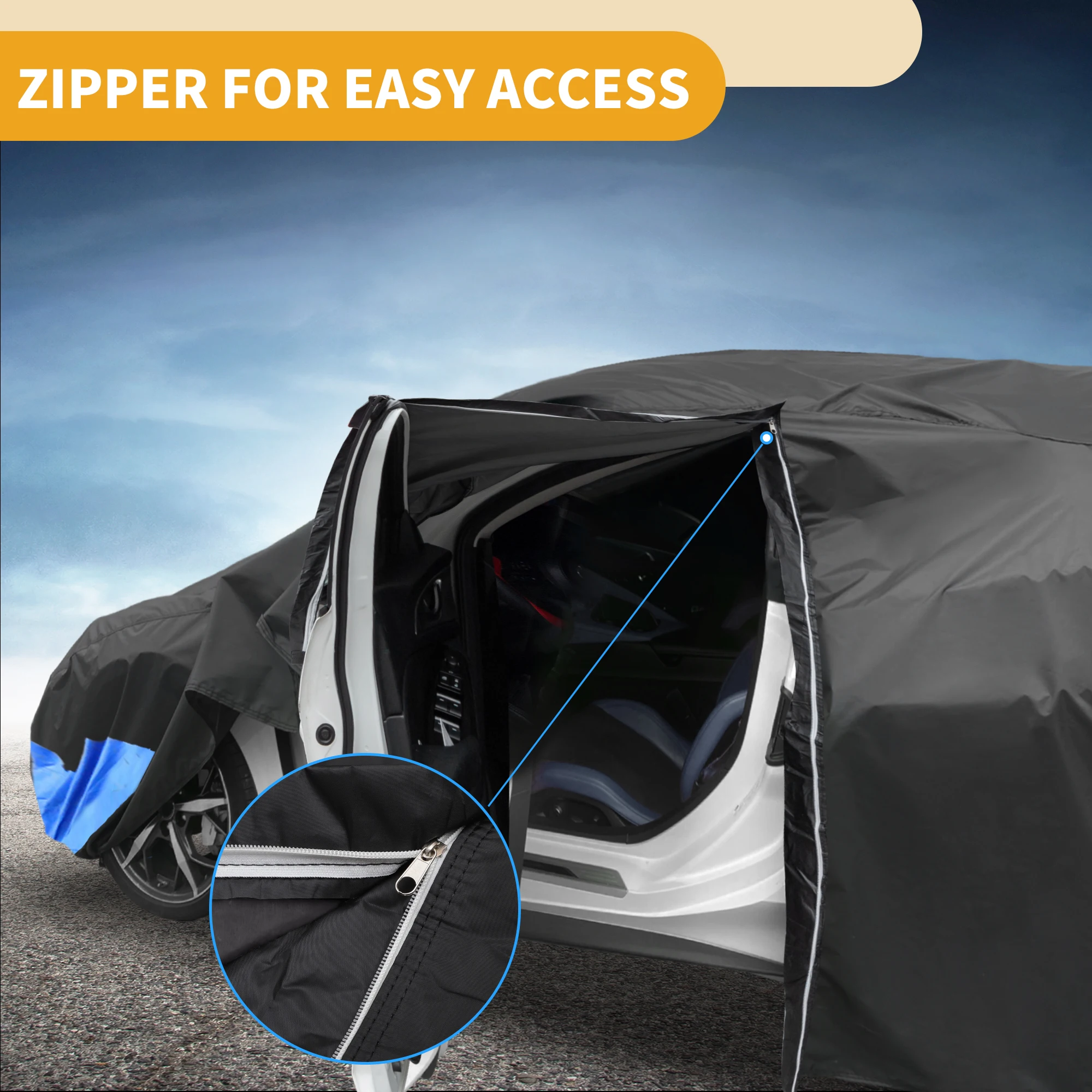 UXCELL Waterproof Car Cover Outdoor Full Car Cover for Tesla Model Y 210D Oxford Cloth with Door Zipper All Weather Protection