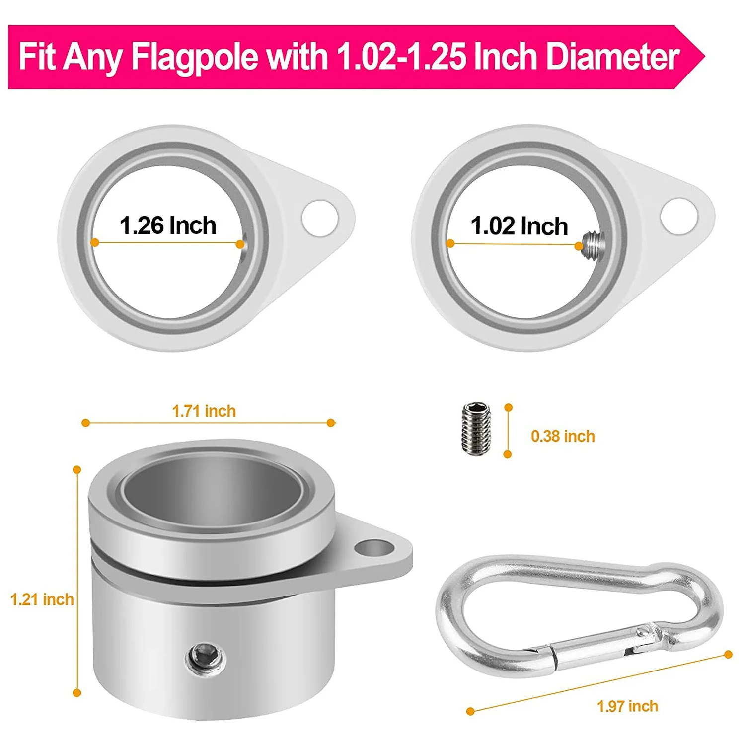 VOFUN-2 Pcs Flag Pole Rings Anti Wrap Flag Pole Clips Swivels 360° Rotating Flagpole Flag Mounting Rings