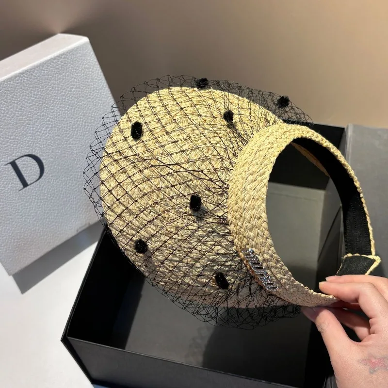 

Сетчатая повязка на голову из рафии в горошек, шляпа от солнца UPF50 +, легкий складной пляжный отдых, регулируемая защита от ультрафиолета, бесплатная доставка ​ ​