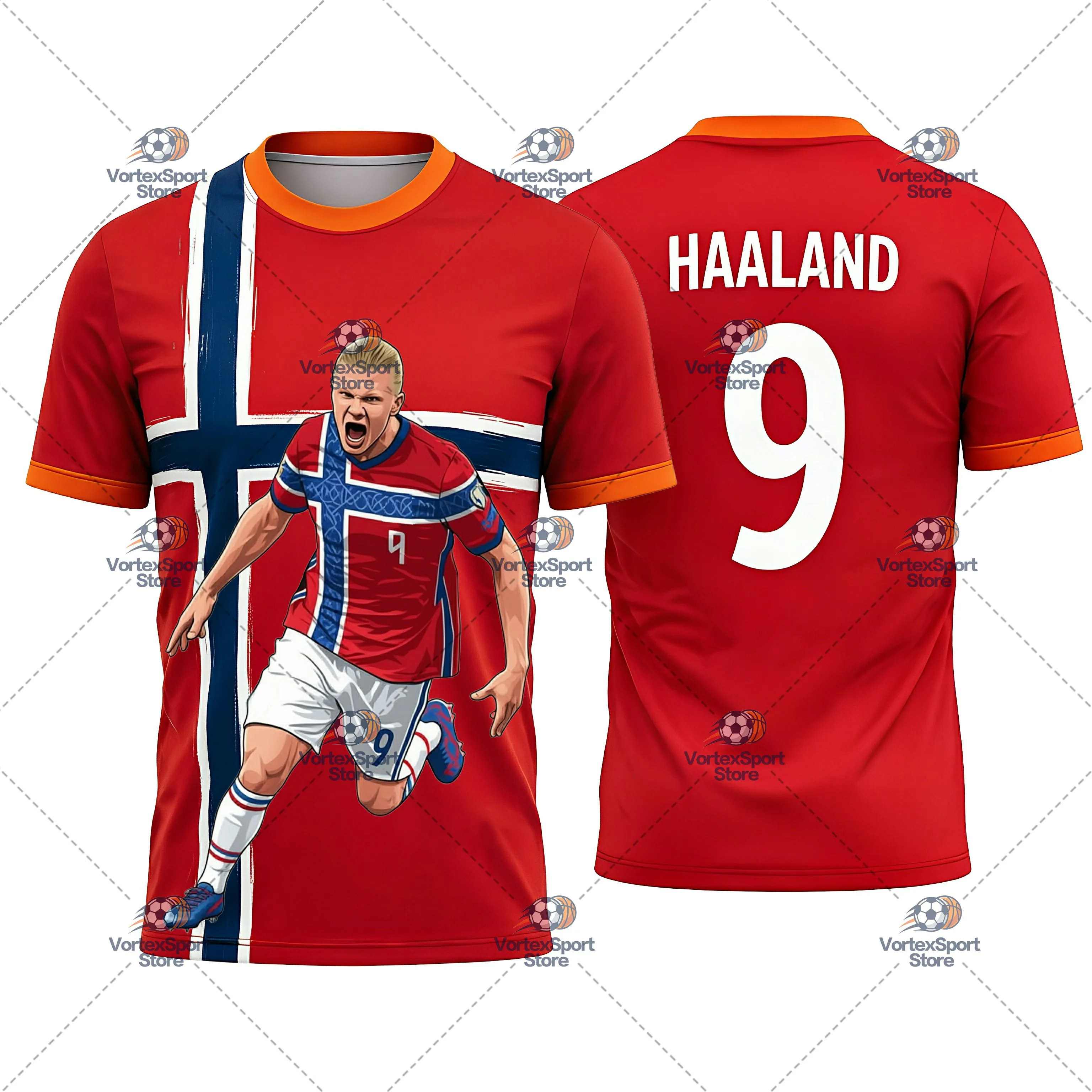 Explosions Kinder- und Herren-Fußballtrikot Haaland Nr. 9, Schnelltrocknend, Alle Größen, Kurzarm, O-Ausschnitt, Norwegen Fußballfan-Trikot – Detail 3