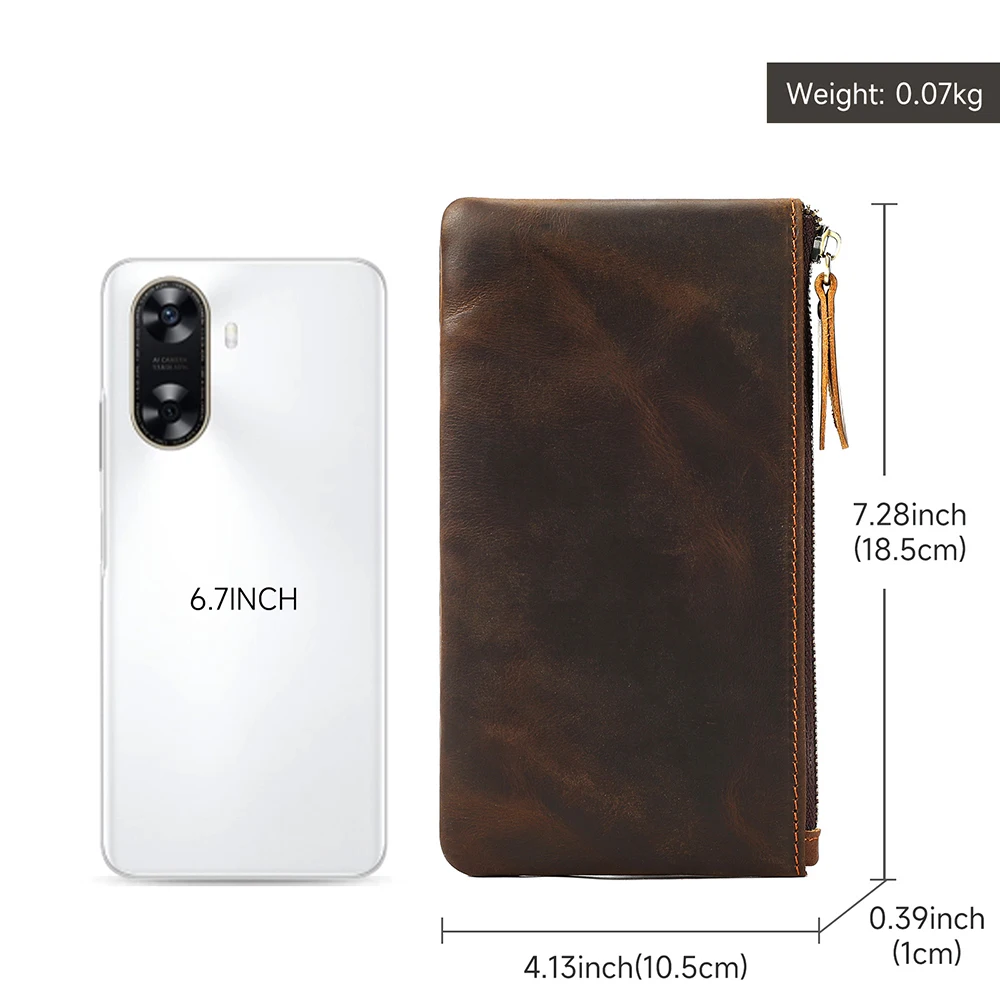 กระเป๋าสตางค์ยาววินเทจสำหรับผู้ชาย กระเป๋าซิปพร้อมช่องใส่บัตร สำหรับใส่ธนบัตร เหรียญ กุญแจ ตั๋ว หนังสือเดินทาง กระเป๋าหนังแบบคลัทช์