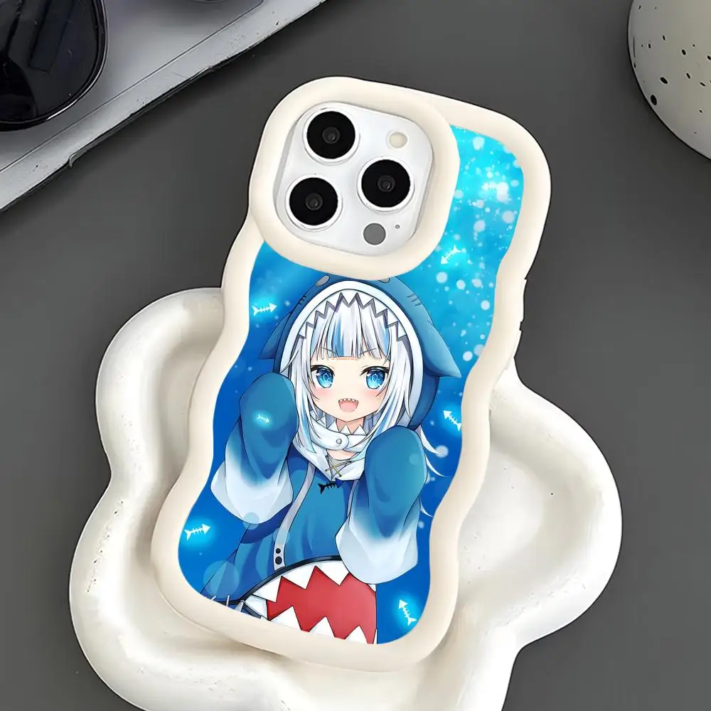 

Holo Gawr Gura Phone Case for iPhone 17 16 15 14 13 12 11 Air Pro Max Plus White Soft TPU Wavy Edge Cover