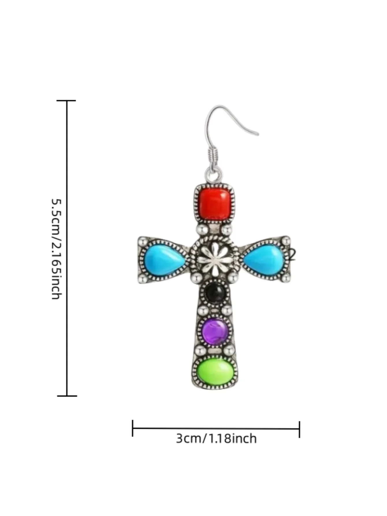 A Pair of Creative Retro Chic Bohemian Cross Metal Sculpted Pattern Colored Gems UFO Alien Spaceship Pendant Earrings