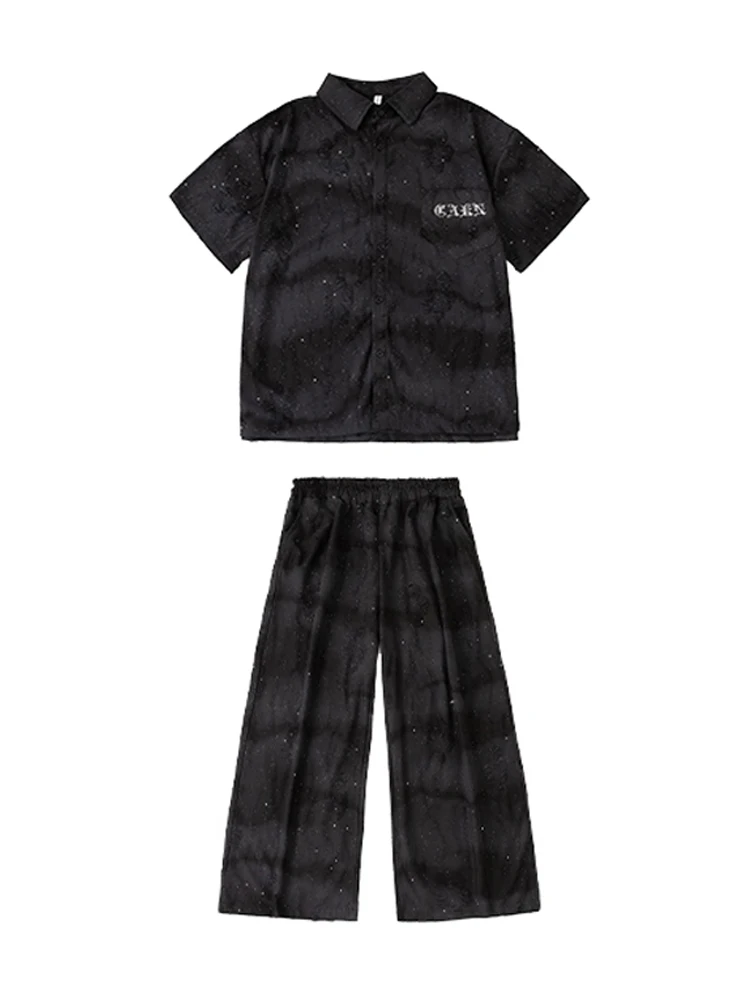Vêtements Hip Hop brillants pour enfants, chemise noire à paillettes, pantalon pour garçons, manches courtes, Costume de spectacle de danse Jazz, Costume pour filles BL16549