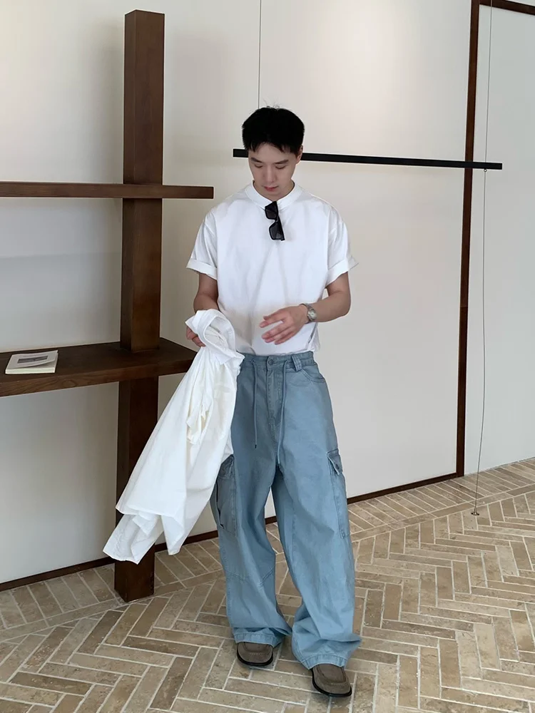 

R1DGE American Retro Drawstring Loose Jeans Men's Women's Big Pocket Casual Wide Leg Workwear Trousers Youth Fashion