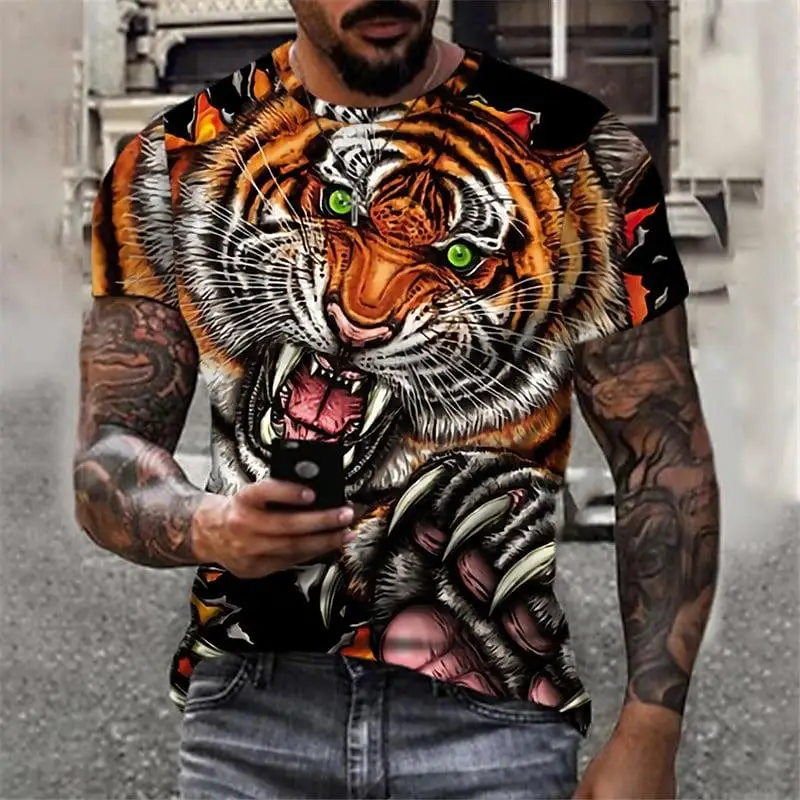 Animal T-Shirt for Men Short Lion/Tiger Print Tops Vintage Clothes Harajuku Casual Tees Oversized Summer T-Shirt Male Sweatshirt