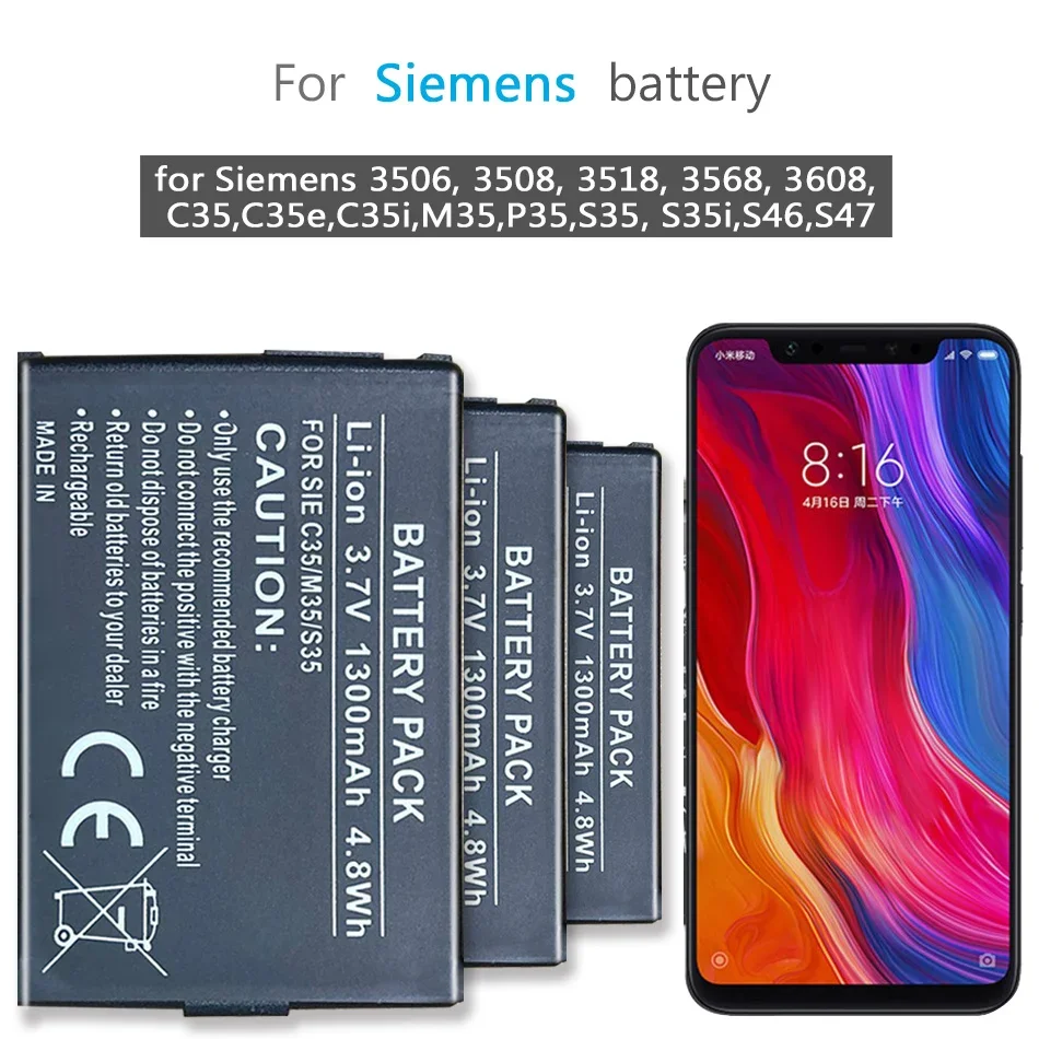 Mobile Phone Battery C35/M35/S35  1300mAh for Siemens 3506, 3508, 3518, 3568, 3608, C35,C35e,C35i,M35,P35,S35, S35i,S46,S47