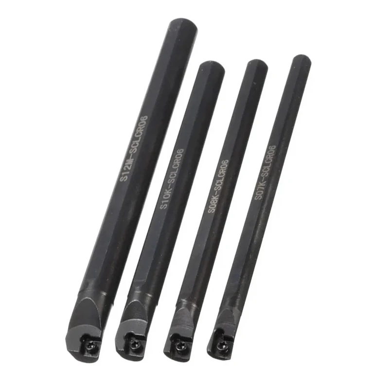 4Pcs 7/8/10/12mm SCLCR06 Lathe Boring Bar Turning Tool With 10Pcs CCMT0602 Inserts +4Pcs T8 Wrench