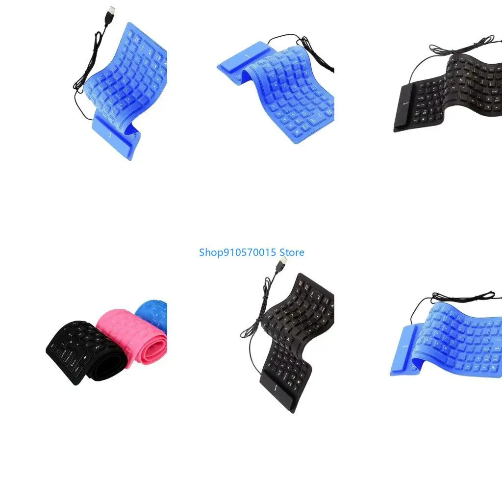 B95C Foldable Silicone Keyboards 85Keys USB Wireds Silents Rolls Up Keyboards for Laptop