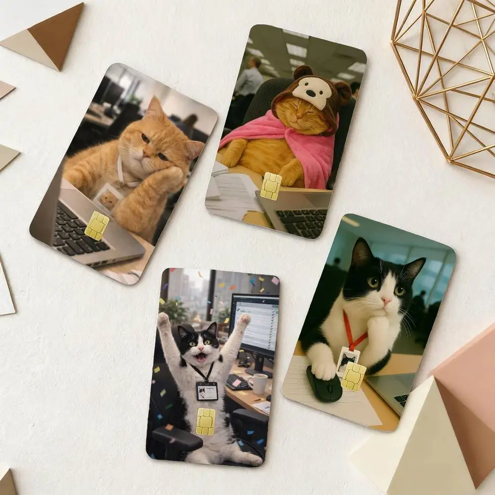

Funny cute office cat 4pcs 1Set Card Stickers Small Waterproof Chip 4PCS Card Sticker Anti-Scratch
