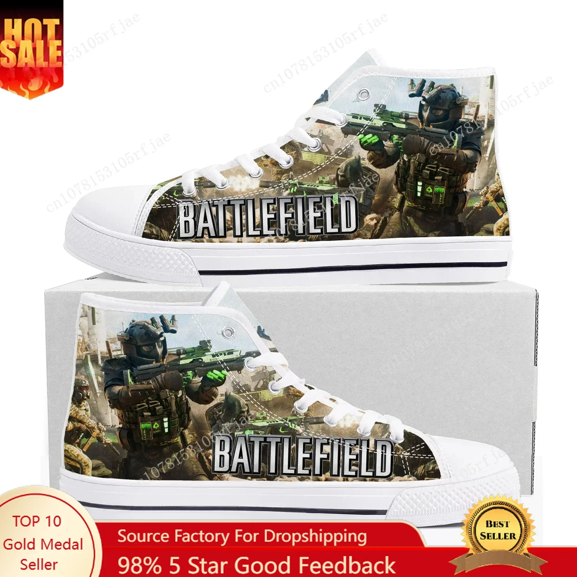 Battlefield High Top Sneakers Hot Mens Womens Teenager High Quality Canvas Shoes Soft Sole Shock Absorbing Casual Couple Shoes