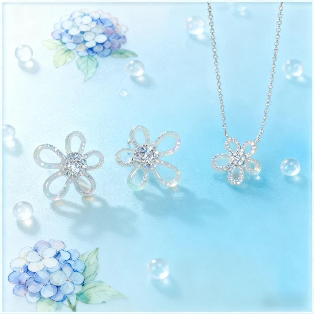 

Premium Jewelry Women's Moissanite Flower Pendant Necklace Diamond Stud Earrings Party Fine Jewelry Set Gifts