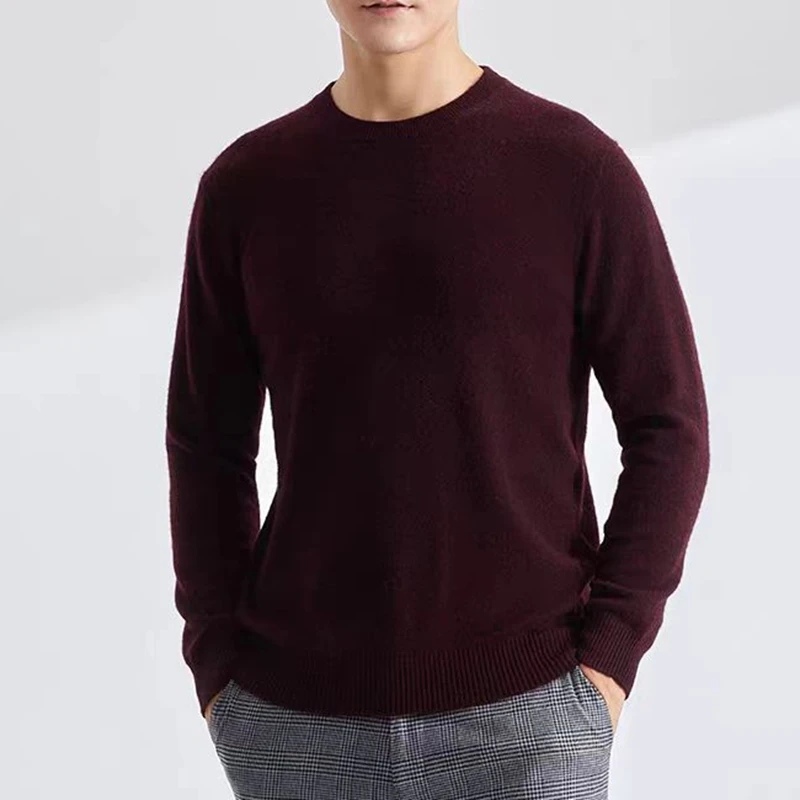 Autumn And Winter New Seven-Pin Thick Contrast Round Neck 100 Pure Wool Men's Color Matching Knit Bottoming Sweater Inside