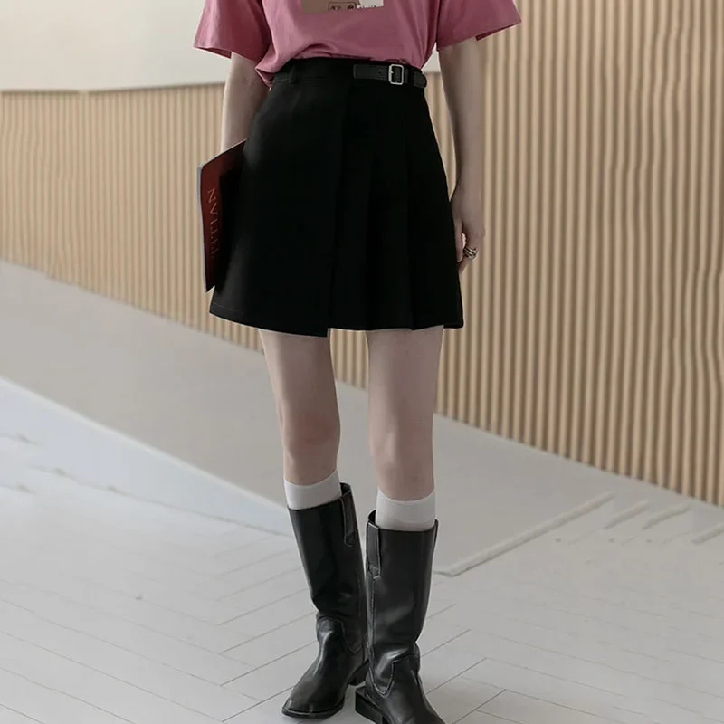 Women High Waisted Pleated Skirt Korean Fashion Irregular Spliced A-line Skirts Female Spring Summer New Streetwear Short Skirt