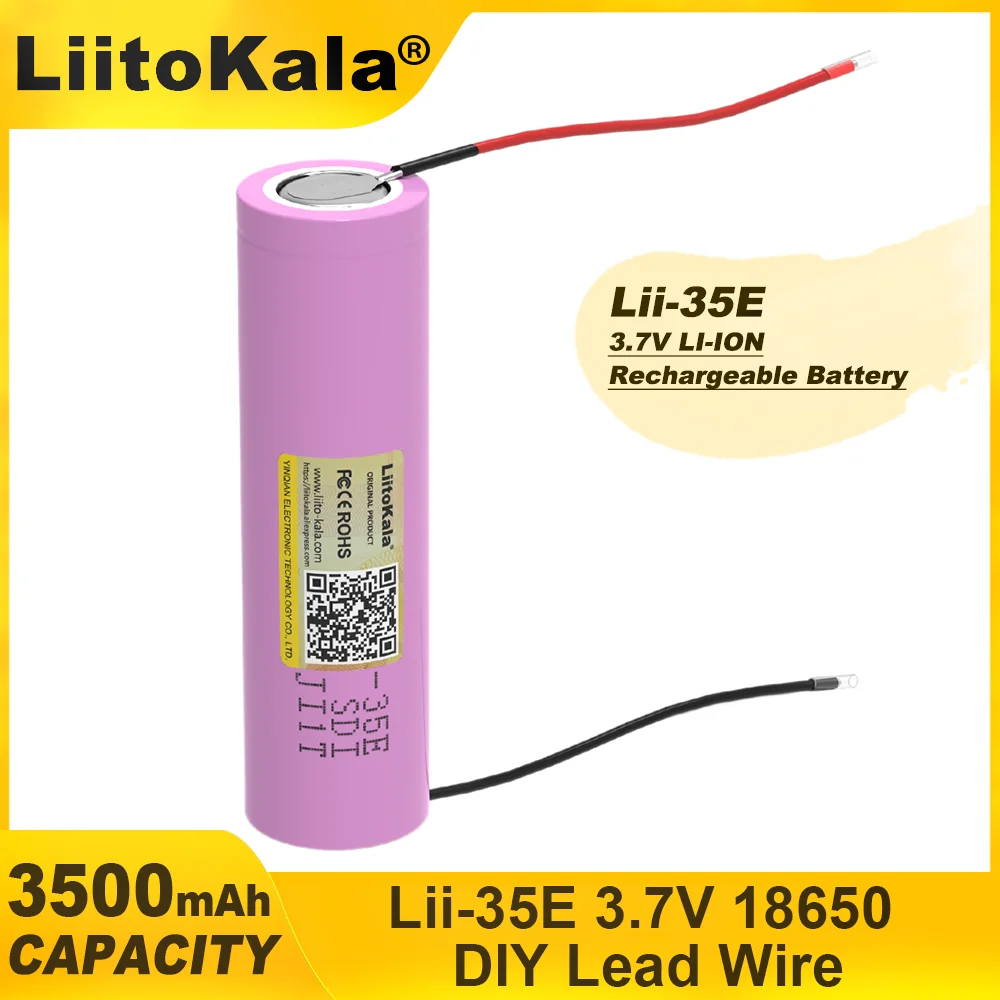 Liitokala INR18650 35E oryginalna bateria litowa 18650 3500 mAh 3.7 V 25A duża moc do elektronarzędzi + drut przewodowy DIY