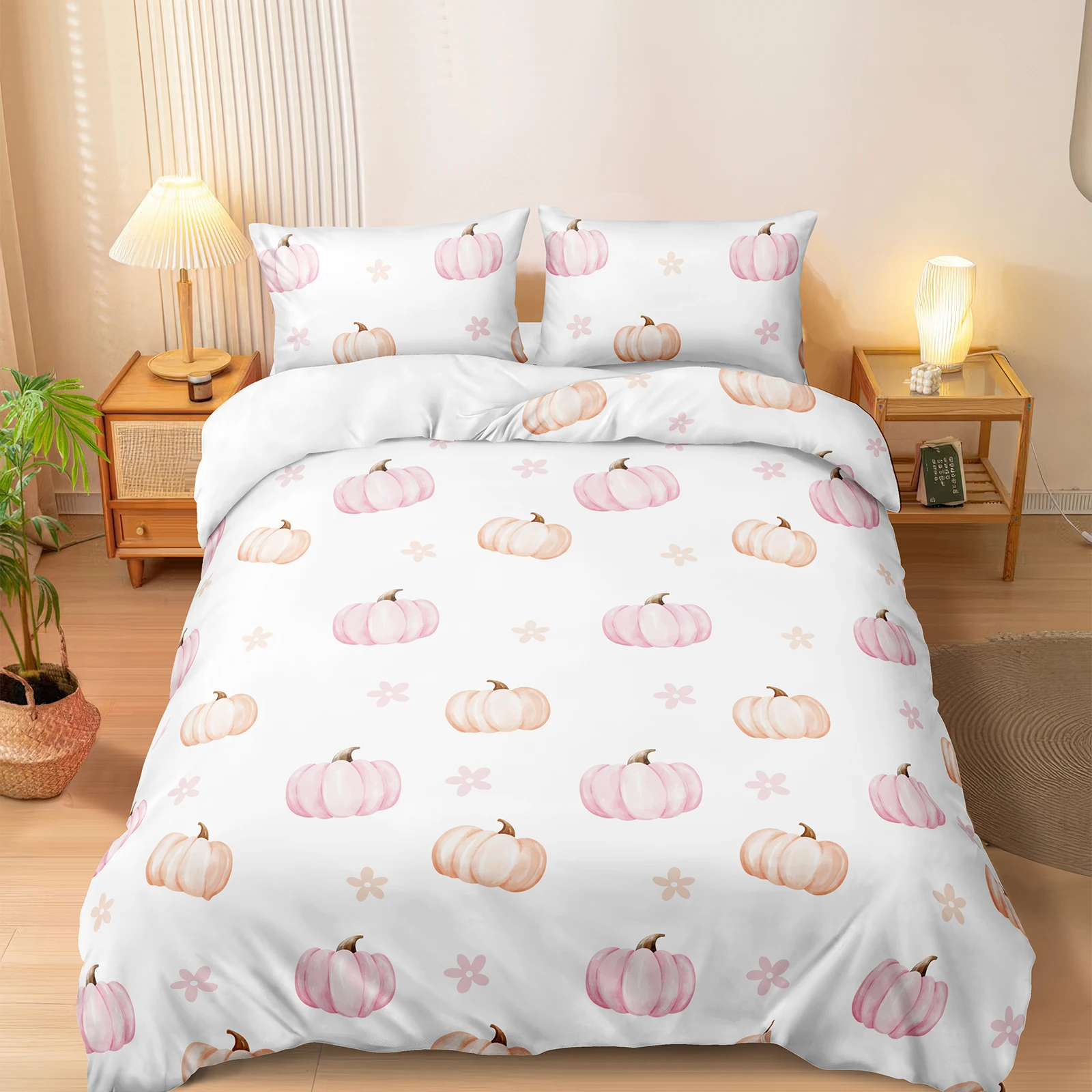 Pink Pumpkin Comforters Quilt Soft Microfiber Bedding Set with Matching Pillowcases Cute Pink Halloween Bed Set