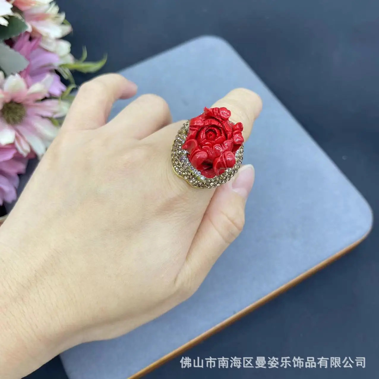 New peony shell powder pressed cinnabar luxury four-piece set new Chinese niche original design jewelry hot-selling models