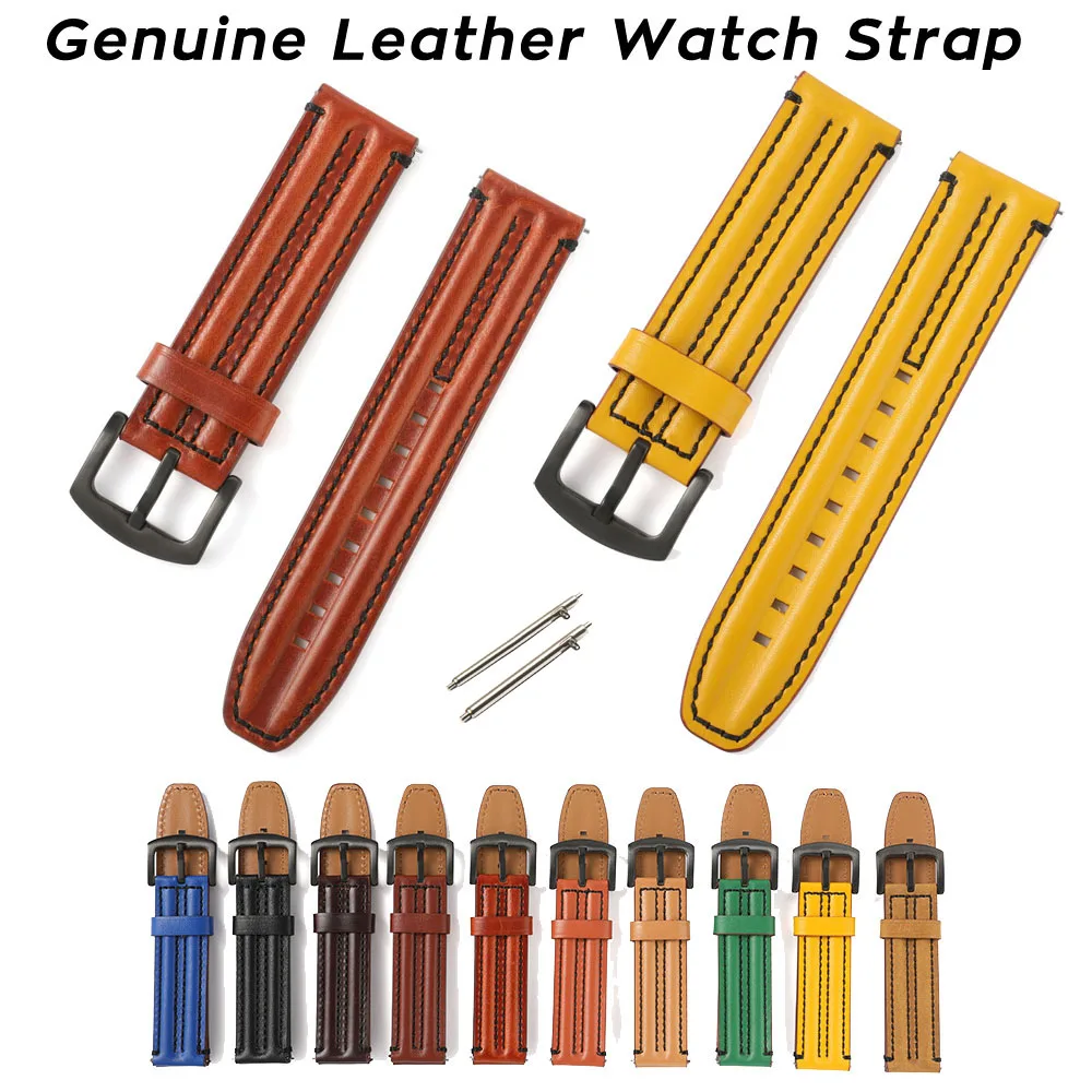 Universal Watch Strap 20mm 22mm 24mm Replacement Genuine Cow Leather Watch Band Wrist Bracelet Belt for Samsung Huawei Xiaomi