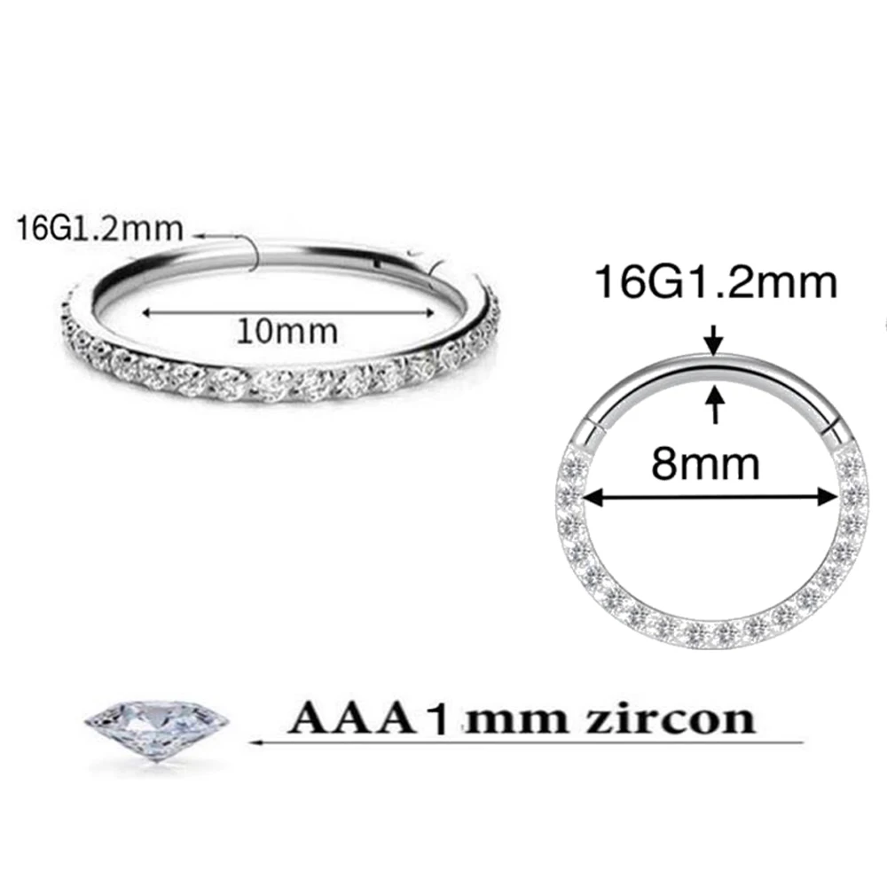 1/10 Stücke G23 Titan 14G/16G/18G Nasenringe Scharniersegment Ohrknorpel Tragus Ohrring Hoops Septum Clicker Piercing Schmuck – Detail 7