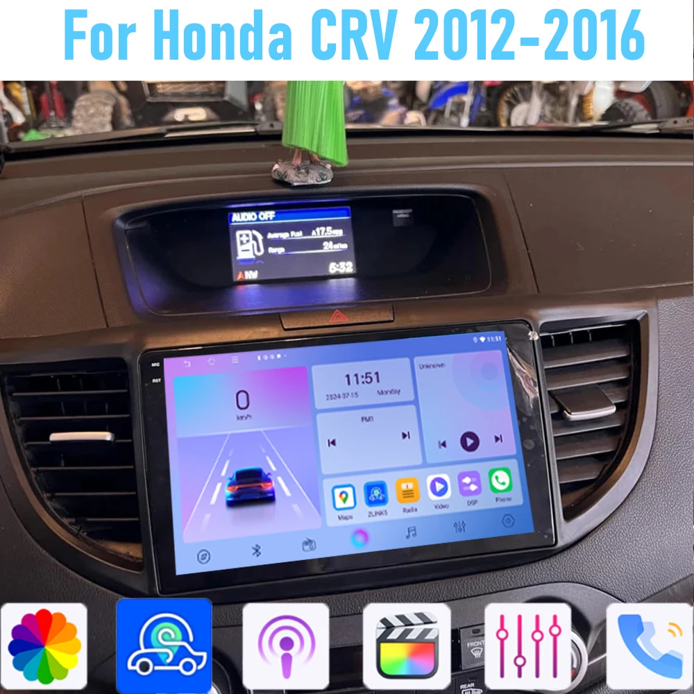 

9'' For Honda CRV 2012-2016 Car Radio Head Unit GPS Multimedia Carplay Android 15 Wireless Navigation Intelligent System BT