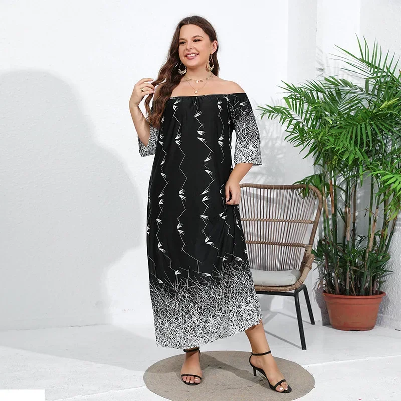 Plus Size Dress Retro Chubby Mm Loose Terrace Dress Casual Vacation Short Sleeved Ice Silk Long Dress 200 Pounds Can Be Worn