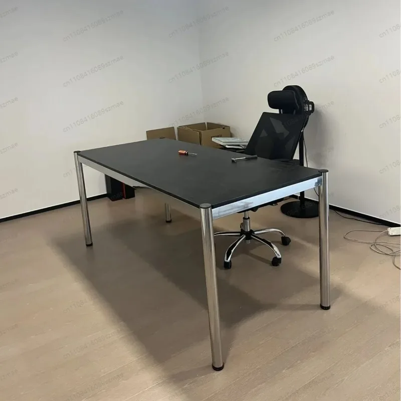 

Modern Conference Desk with Stainless Steel Legs， Industrial Office Table in Medieval Style， Large Rectangular Writing Desk