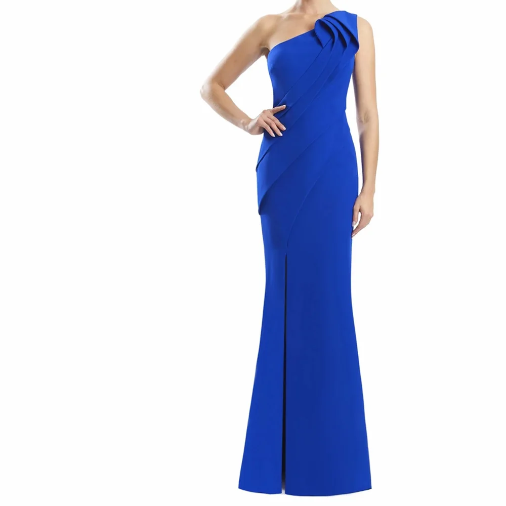 

Customized Classic Pleat Floor Length Side Slit Straight Bespoke Occasion Gowns Jersey Sleeveless Sweep Train платье вечернее