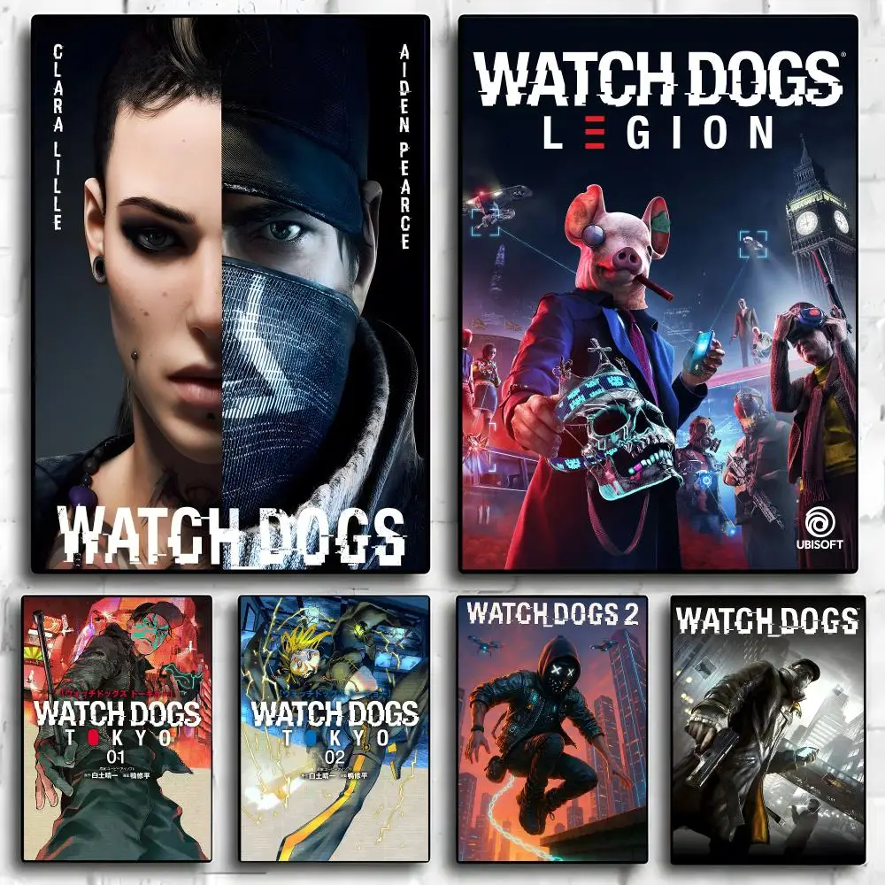 Game Watch Dogs Poster Poster Self-adhesive Art Waterproof Paper Sticker Coffee House Bar Room Wall Decor