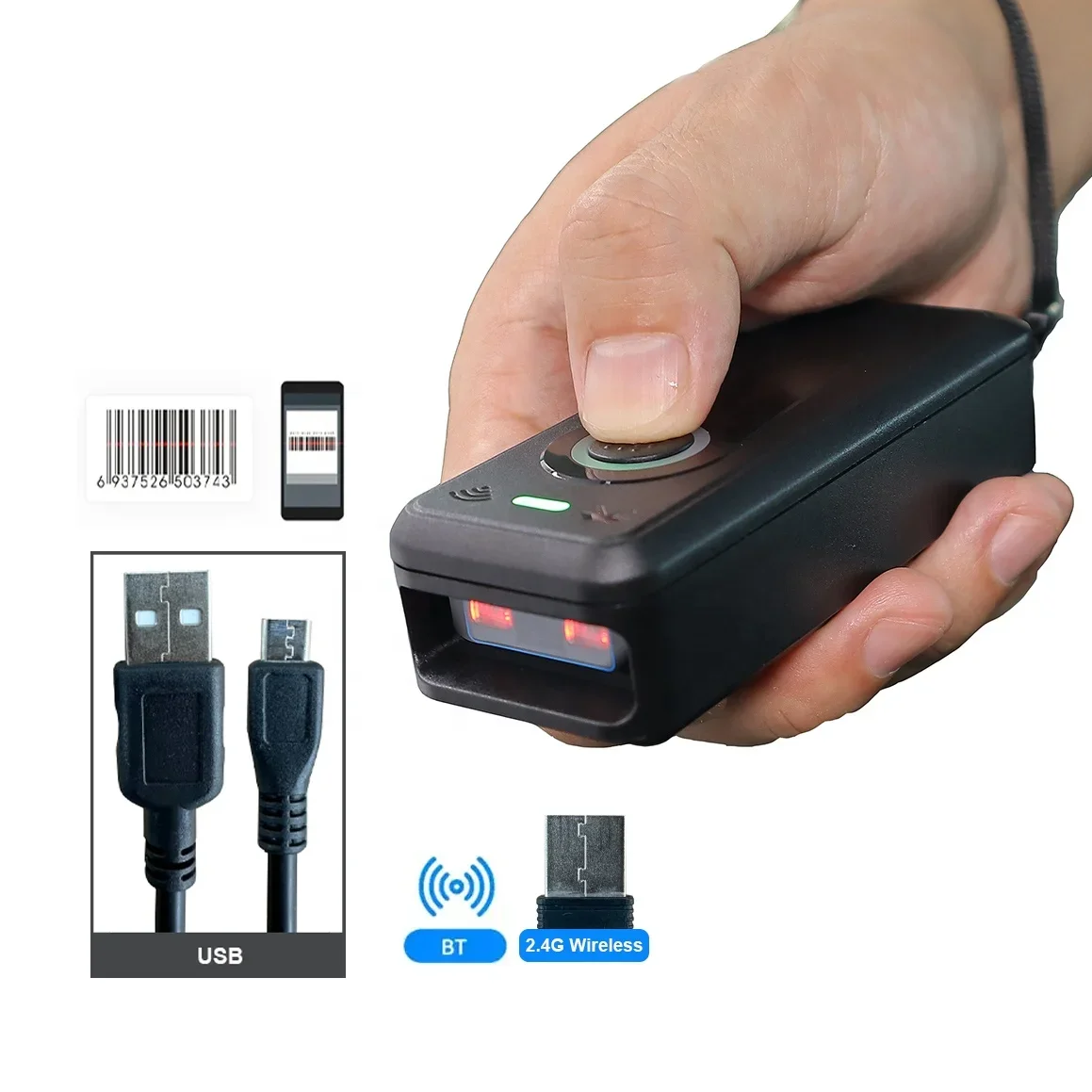 Support connecting mobile phone 2D QR 1D wireless Bluetooth pocket mini barcode scanner for inventory barcode verification