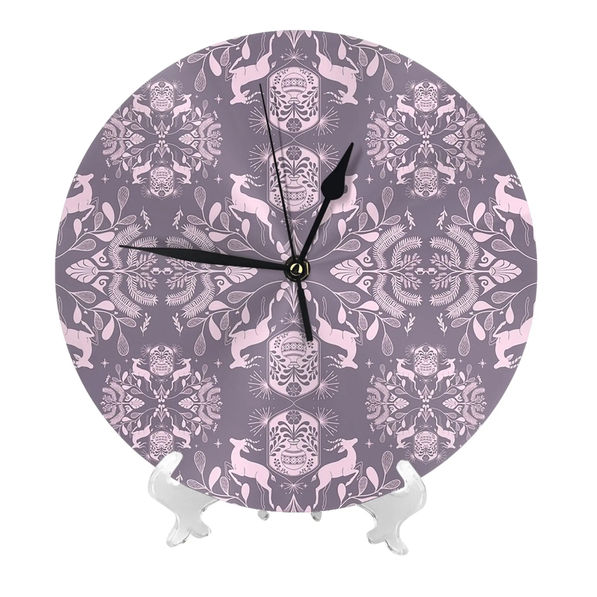 Free Spirit Deer Seamless Pattern Wall Clock Room Decoration Silent Round Clock for Bedroom Living Kitchen Home