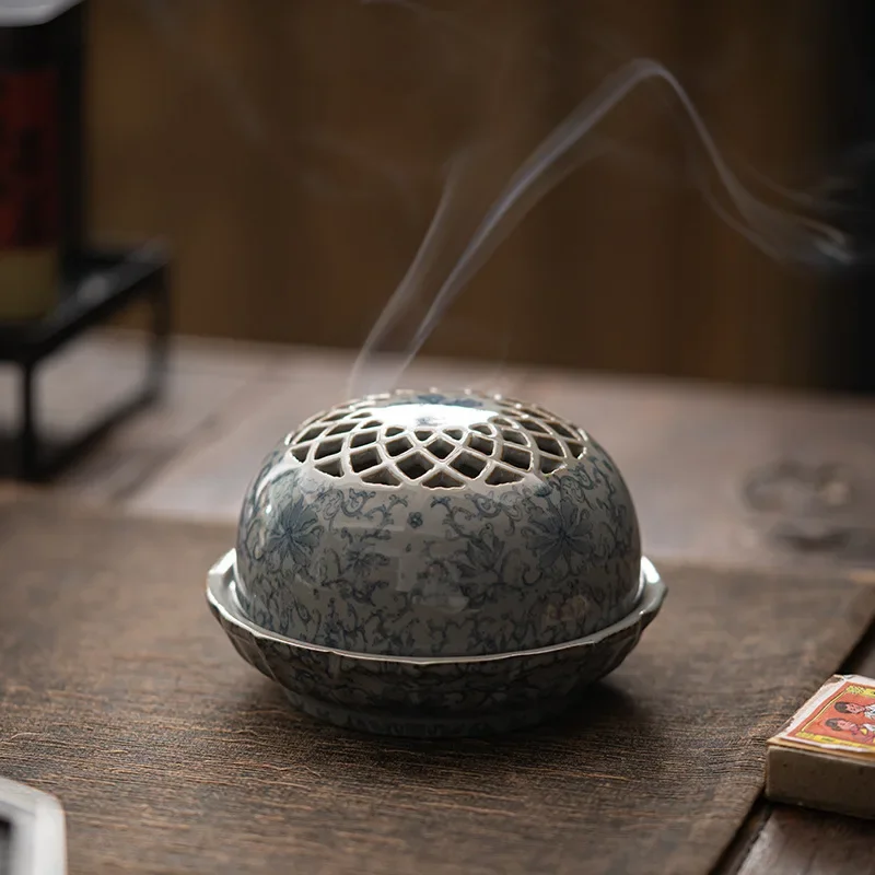 Blue And White Incense Burner Ceramic Censer Vintage Home Decor Incense Holder For Meditation Aromatherapy