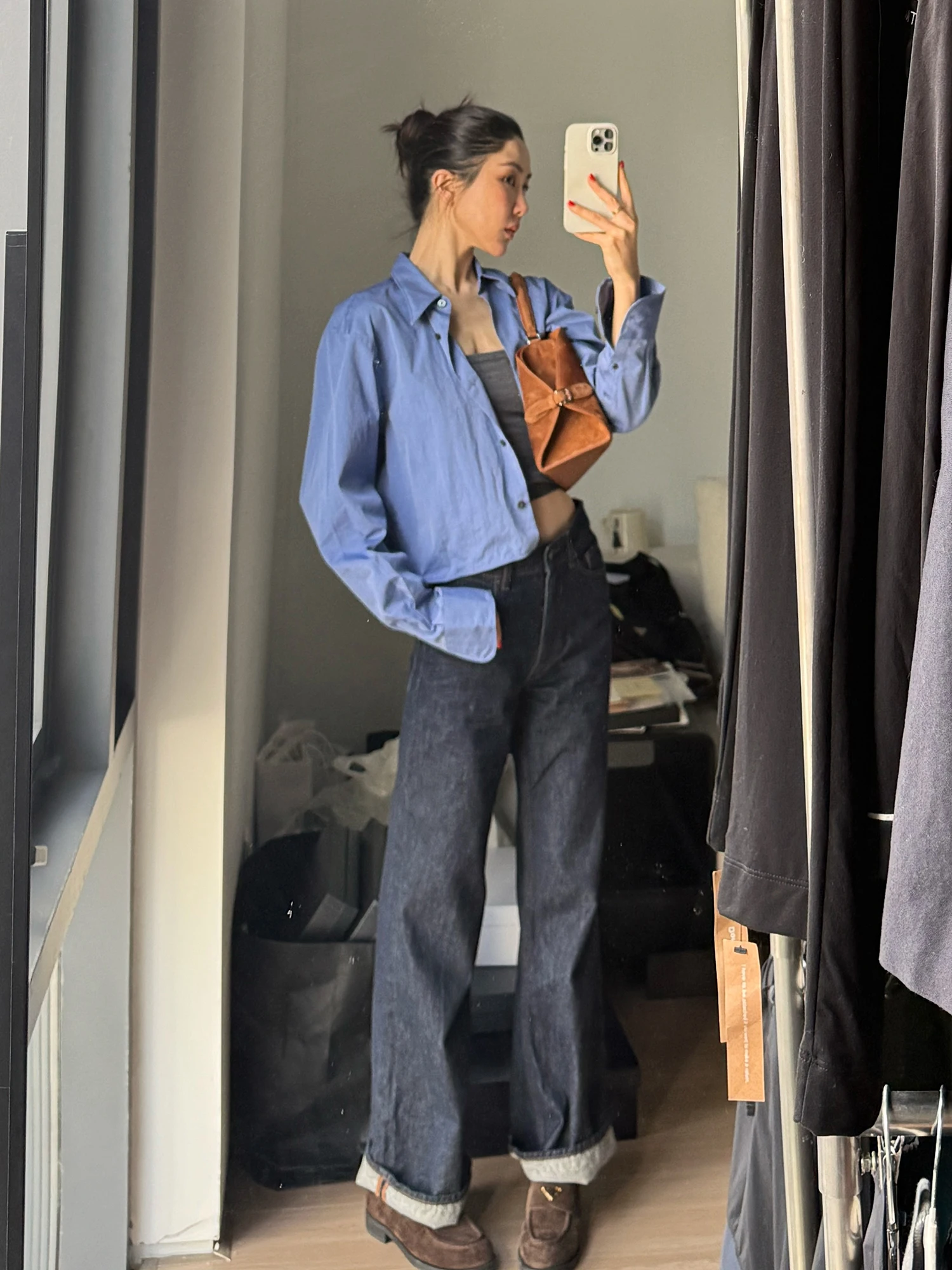 

ROMI STUDIO Blue Moment: Женская свободная рубашка-туника из сухого хлопка с отложным воротником, длинными рукавами и открытой передней частью, фиолетовая