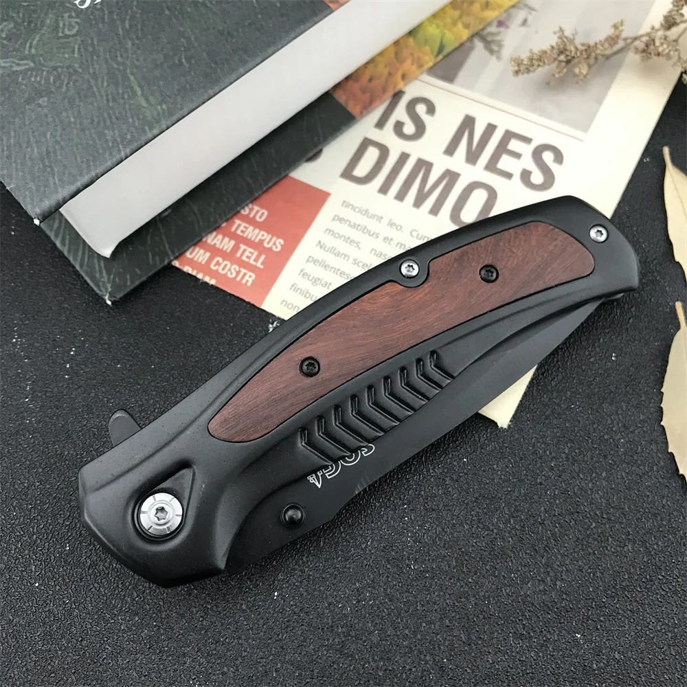 DA315 Top Selling Folding Knife 7Cr13Mov Blade 420 Steel with Shadow Wood Inlay Handle Outdoor EDC Camping Hiking Climbing Tool